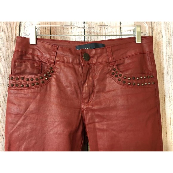 SIBERIAN STUDDED TRIM RED STRETCH SKINNY PANTS 38 - Picture 2 of 6